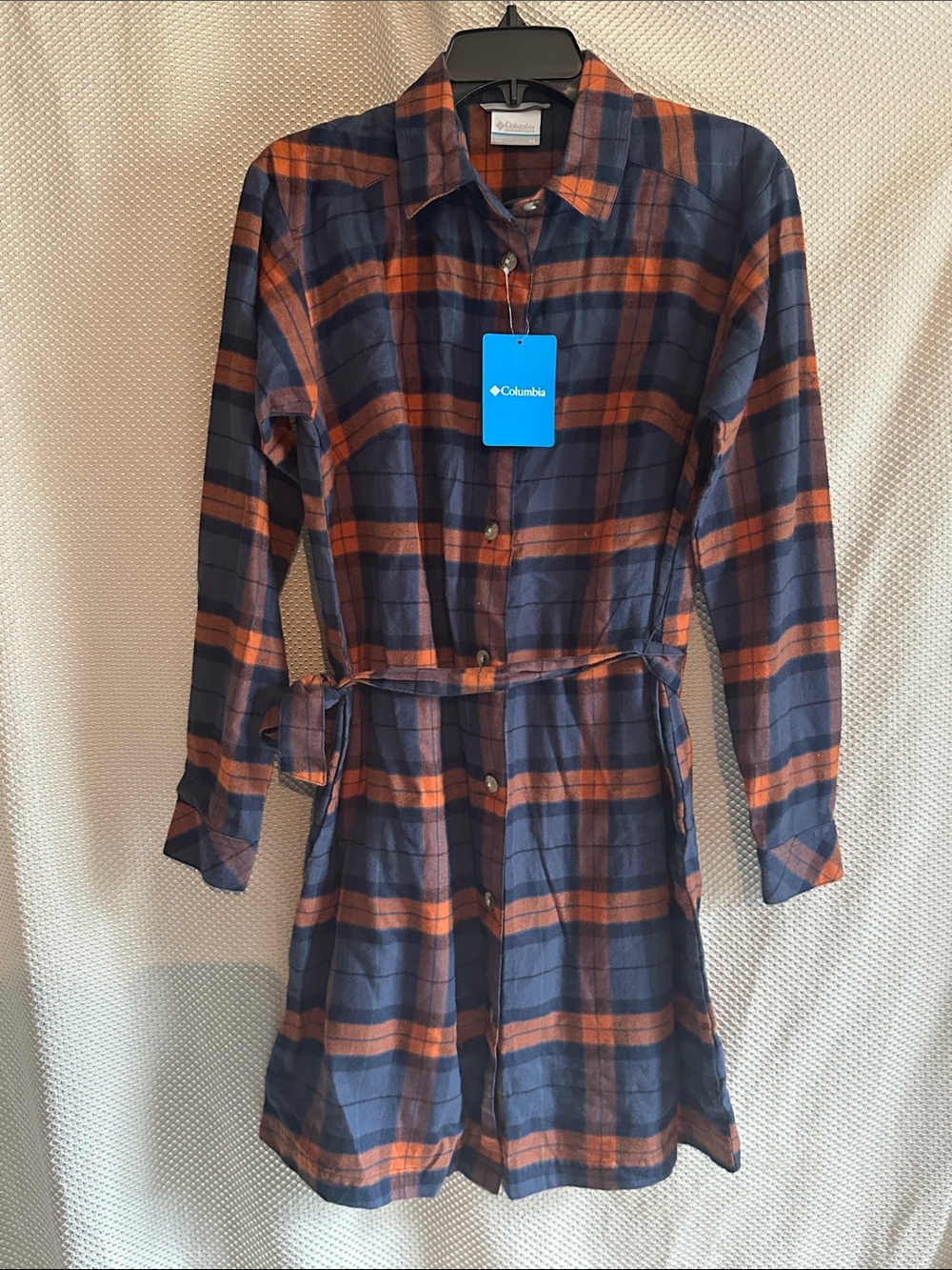 Columbia Holly Hideaway Flannel Dress XS Warm Copper Plaid NWT
